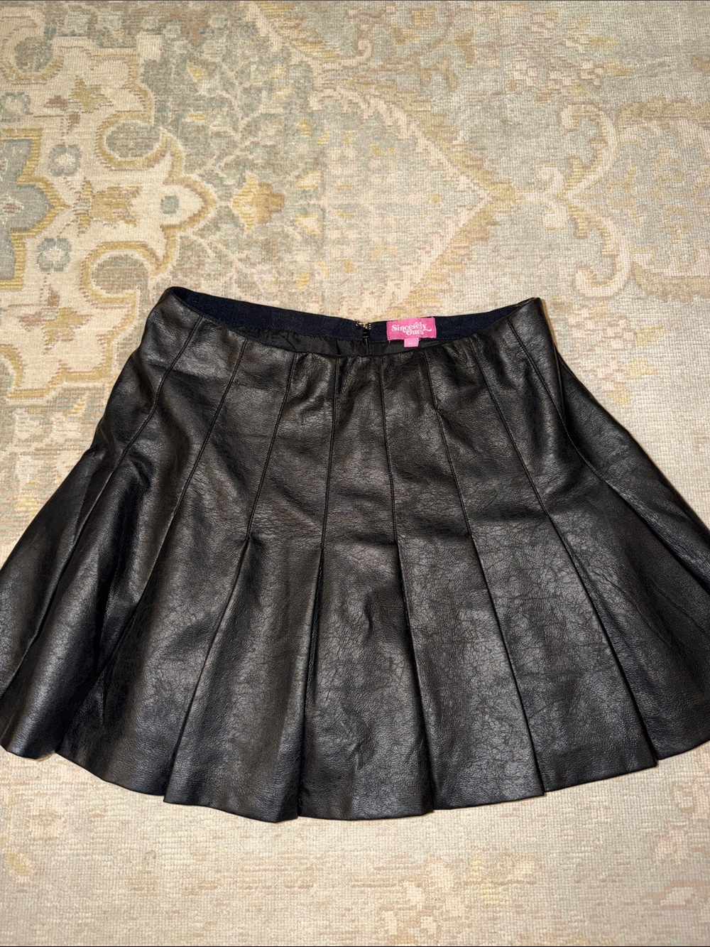 Sincerely Ours Black Faux Leather Pleated Mini Skirt